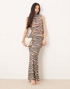 Юбка макси с низкой посадкой и сетчатым принтом зебры ASOS DESIGN цвета пахты
