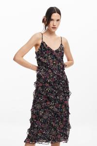 Платье миди с осенним растительным принтом