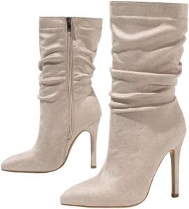 Женские ботильоны с защипами на щиколотке, туфли-лодочки на высоком каблуке, короткие ботинки, модные, для вечеринок и свадеб, весна-осень Generic, Apricot