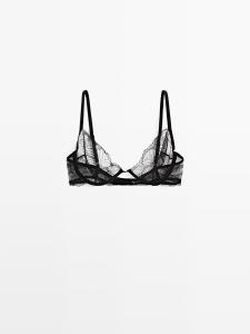Кружевной бюстгальтер на косточках Massimo Dutti, black