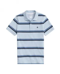 Светло-Голубая, с синими полосками, золотистая хлопковая флисовая рубашка-поло Brooks Brothers, синий