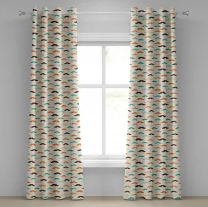 Шторы на люверсах ABAKUHAUS в стиле инди, ретро-усы, разные цвета, стилизованные завитки, старомодные, декоративные, двухпанельные, 280 x 245 см, бирюзовый, оранжевый, коричневый Abakuhaus