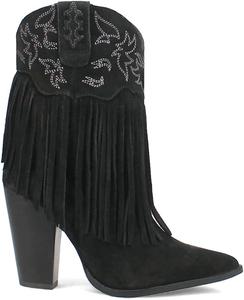 Женские ботинки Dingo Crazy Train с вышивкой и бахромой, открытый носок, повседневные, на высоком каблуке 3 дюйма и выше - коричневые