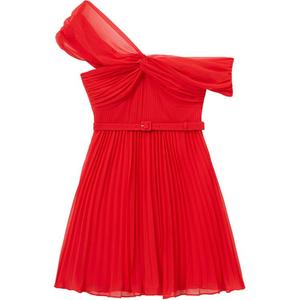 Платье мини плиссе с открытыми плечами Self-portrait, красный