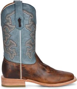 Мужские сапоги Corral синие и медовые ручной работы, Западные сапоги с широким квадратным носком и вышивкой Corral Boots