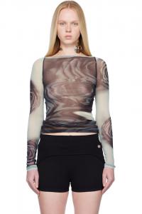 Jean Paul Gaultier Черно-Серая футболка «Размытые розы»