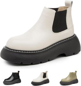 Женские модные массивные ботильоны Челси на шнуровке из мягкой кожи с удобной платформой MACEFIL, Beige