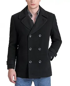 Мужское пальто из шерстяной смеси pea coat Landing Leathers, черный