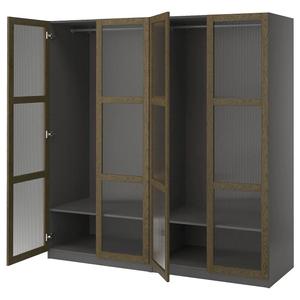 Гардероб PAX/TONSTAD IKEA, 200x60x201 см, цвет dark grey brown/stained oak veneer glass