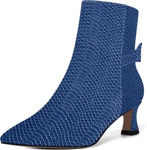 Женские ботильоны MOVINSTEPS с молнией, с бантом из лакированной кожи, с заостренным носком, для вечеринок, модные, с низким каблуком-ступицей, высотой до щиколотки, каблук 2 дюйма, Navy Snake