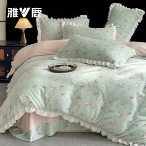 Yalu Комплект постельного белья 2.0м, 4 предмета: пододеяльник 220x240 см, простыня, 2 наволочки, цвет C-Blue Mo, флисовая подкладка, утепленный