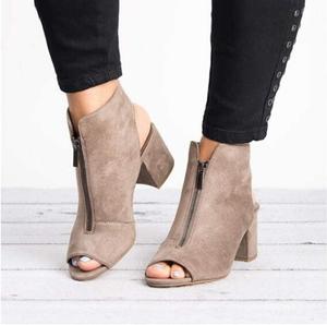 Женские босоножки SACFOF с открытым носком, летние, с вырезами по бокам, ремешком, молнией, массивным каблуком, без задника, на каблуке до щиколотки, Grey