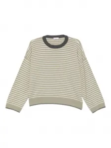 Полосатый свитер с круглым вырезом Brunello Cucinelli, зеленый