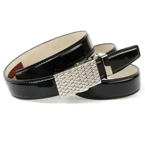 Кожаный ремень Anthoni Crown, узкий лакированный ремень, металлическая петля, черный