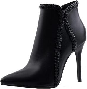 Женские ботильоны VOKLIN с острым носком и высокими каблуками-стойками, праздничные, с модной косичкой и молнией, элегантные короткие ботинки, Black-Velvet Lined