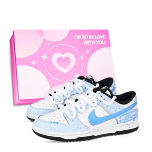 Nike Кроссовки для скейтбординга Dunk Stop At Front, устойчивые к истиранию, низкие, унисекс, синие, белые