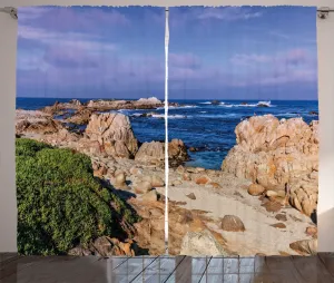 Шторы ABAKUHAUS Big Sur Rustic, Живописный пейзаж Калифорнии, универсальные ленточные шторы для гостиной с петлями и крючками, 280 x 225 см, цвет "бледно-голубой яичной скорлупы" Abakuhaus