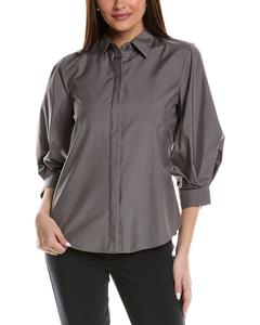 Lafayette 148 New York Блузка из смесового шелка с рукавами-фонариками, серый