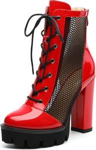 Женские ботильоны на щиколотку, ботильоны на платформе с массивным каблуком, сексуальные сетчатые сандалии с задней молнией 4,5 MISEZOXI, Red Patent