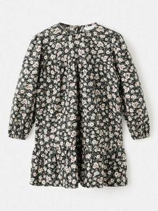 Детское платье Negri из хлопковой смеси с длинными рукавами силуэта а-лайн Mango, Black