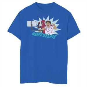 Футболка с изображением портрета #BFFSelfie для мальчиков 8–20 лет «Человек-паук Marvel вдали от дома» Marvel