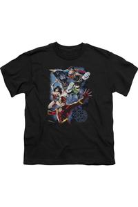 Футболка для подростков Justice League of America "Галактическая атака" с коротким рукавом Gildan, черный