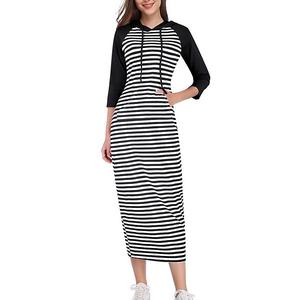 Женское летнее платье-макси с капюшоном и карманами Clearflower, Black Stripe