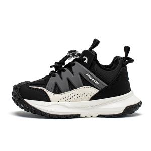 Нескользящие, износостойкие, дышащие детские беговые кроссовки Hobibear, черный белый (fleece-lined winter edition)