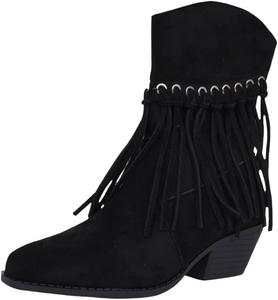 Женские модные ботинки с толстыми каблуками и квадратным носком, украшенные кисточками. Подходят для осенних и зимних образов. HoaloX, Black