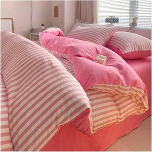 Generic Комплект постельного белья с полосатым принтом Pink