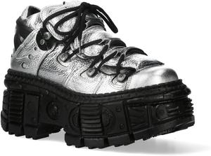 Новые готические ботильоны New Rock M-106WALL-C29 из черной кожи с металлическим серебристым покрытием