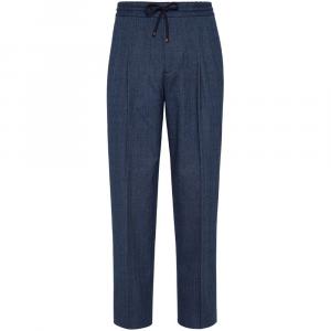 Брюки с завязками, плиссированные, сужающиеся к низу Brunello Cucinelli, темно синий