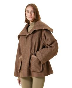 Женское объемное пуховое пальто из смеси шерсти и кашемира PCFG, Brown houndstooth