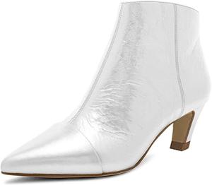 Женские элегантные ботильоны XYD с заостренным носком, низким наклонным каблуком и боковой молнией, стильные туфли для офиса и повседневной носки в холодную погоду, Silver White
