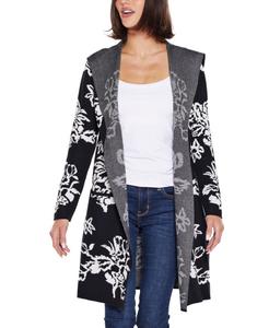 Женский осенний свитер-кардиган с капюшоном и растительным рисунком Belldini, Black Combo
