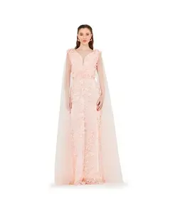 Женское платье из тюля с рукавами-накидкой и цветочной аппликацией AMRI, розовый