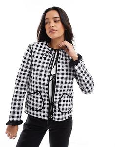Стеганая куртка ASOS DESIGN с завязками спереди в черную клетку гингем