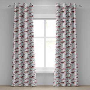 ABAKUHAUS Весенняя занавеска с люверсами, винтажное китайское дерево в стиле шебби-шик с изображением колибри, цветка, листа, ветки, декоративные 2-панельные оконные шторы, 280 см x 260 см, светло-голубой, белый, красный