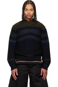 Sacai Вязаный пуловер темно-синего цвета в горизонтальную полоску