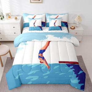 Erosebridal Комплект постельного белья Diving Sports для детей с морской тематикой, сине-белый, с одеялом, White Blue