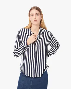 Женская рубашка в полоску с длинными рукавами и принтом Caroll, темно-синий