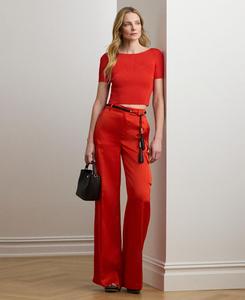 Женские широкие брюки-карго из атласного шармеза Lauren Ralph Lauren, Bright Vermilion