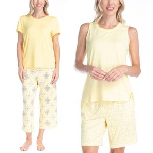 Женский комплект из 4 пижамных предметов: верх и нижние части Muk Luks, цвет banana tile dot