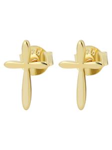 Adeliás Женские серьги - серьги-гвоздики в виде креста из серебра 925 пробы с золотым покрытием