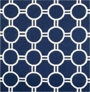 Ковер SAFAVIEH, 183 x 183 см, Dhurries Collection, Navy & Ivory, ручное плоское плетение из шерсти, идеально для помещений с высокой проходимостью в гостиной, спальне (DHU636D)