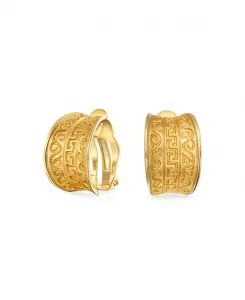Широкие полукольца-клипсы с египетским греческим мотивом, не прокалываемые уши, матовая позолоченная латунь Bling Jewelry, gold