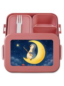 Mr. & Mrs. Panda Ланчбокс с изображением пингвина и луны, без слогана, пастельно-красного цвета