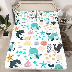 Erosebridal Детский комплект постельного белья Whale Kids с морскими животными, мультяшный дизайн подводного мира, яркие рыбки, кораллы и морские звезды, Blue Teal Gray
