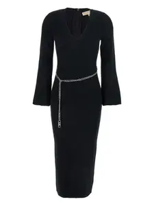 Рифленое миди-платье с поясом-цепочкой Michael Michael Kors, черный