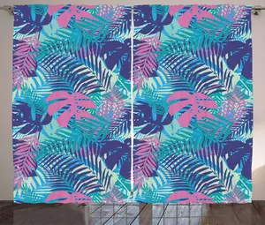 Штора ABAKUHAUS Leaf Rustic, прозрачная, Island Flora, универсальная ленточная штора для гостиной с петлями и крючками, 280 x 225 см, бирюзовый, темно-синий, фиолетовый, розовый Abakuhaus